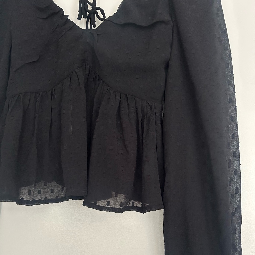 By Anthropologie Peplum Blouse Black V-Neck Top - Picture 5 of 8